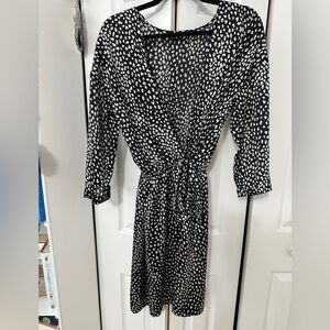 lovestitch Black and White Printed Long Sleeve Wrap Dress